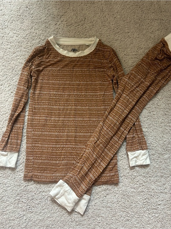 Growing Sweetpeas Other - Growing Sweetpeas Kids Brown Patterned Long Sleeve Top with Cream Trim bamboo